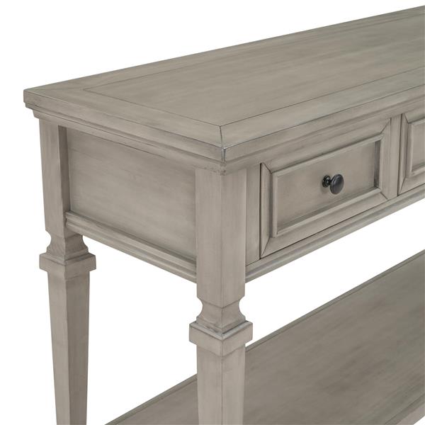 Classic Retro Style Console Table with Three Top Drawers and Open Style Bottom Shelf, Easy Assembly (Gray Wash)