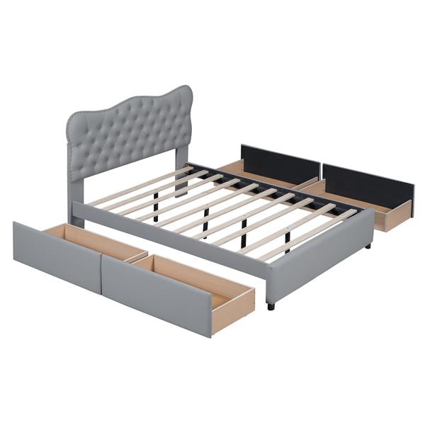 Full Size PU Leather Upholstered Platform Bed with 4 Drawers, Gray