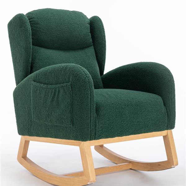 Fabric Rocking Chair With Packet Wood Legs,Green