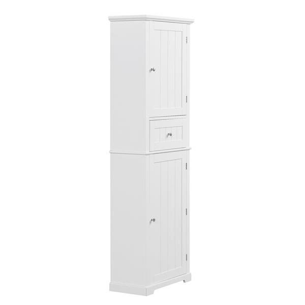 Tall Bathroom Storage Cabinet, Freestanding Storage Cabinet with Drawer and Adjustable Shelf, MDF Board with Painted Finish, White