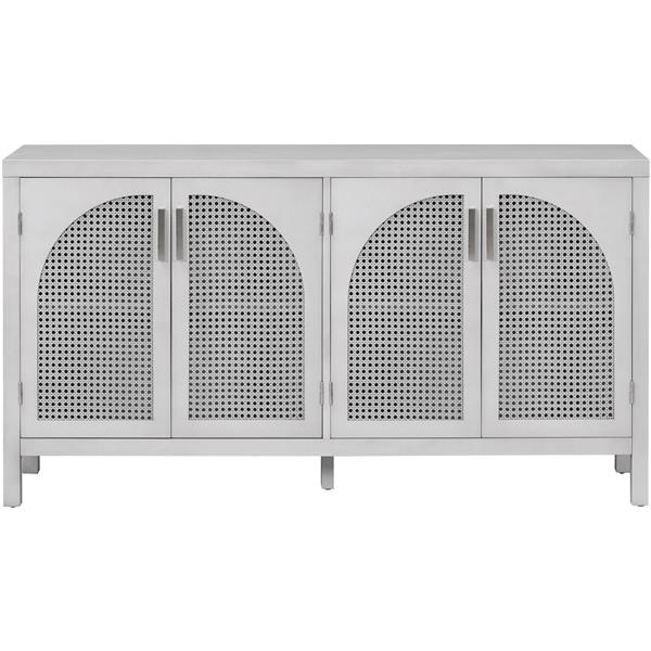 Large Storage Space Sideboard with Artificial Rattan Door and Metal Handles for Living Room and Entryway (Gray)