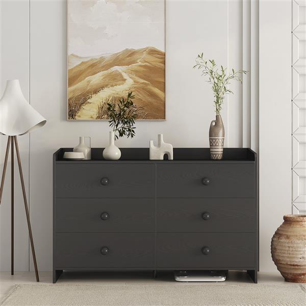 Chest of Drawers black Dresser , 6 Drawer Chest with Wide Storage, Modern Contemporary 6-Drawer Cabinet,  Dresser for Bedroom Living Room Hallway