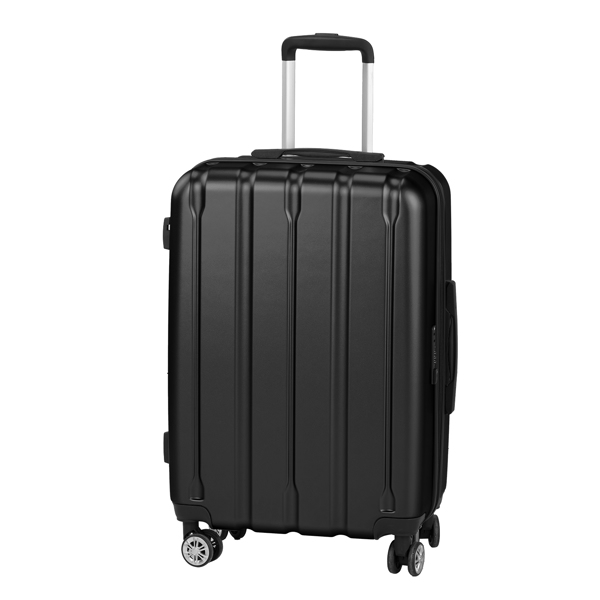 FCH 3-in-1 Set Vertical Stripe ABS&PC Trolley Case 20in 24in 28in ABS PC Classic Color 02-Black