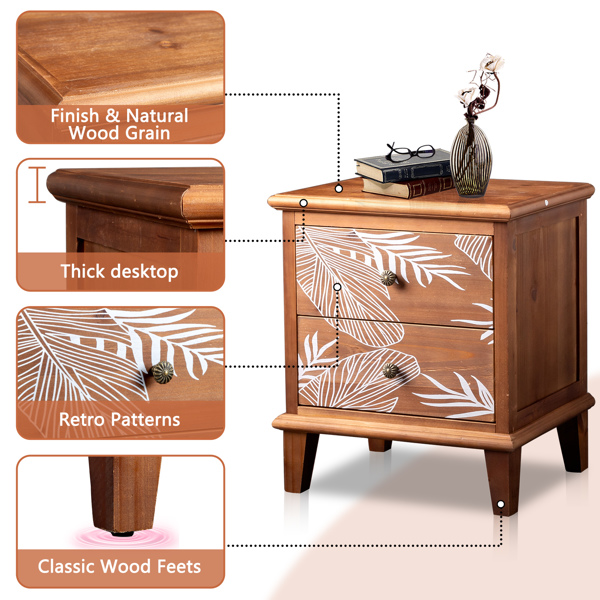 2 Drawer Wood Nightstand Bohemian Side Table