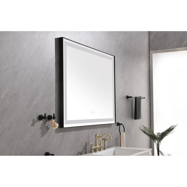 48x36 Inch LED Frontlit Bathroom Mirror with Metal Frame, Wall Mounted Vanity Mirror with Smart Touch Button, Anti-Fog, Memory Function, 3 Colors, Stepless Dimmable Makeup Mirror