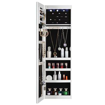 Full Mirror Fashion Simple Jewelry Storage Cabinet  With Led Light  Can Be Hung On The Door Or Wall