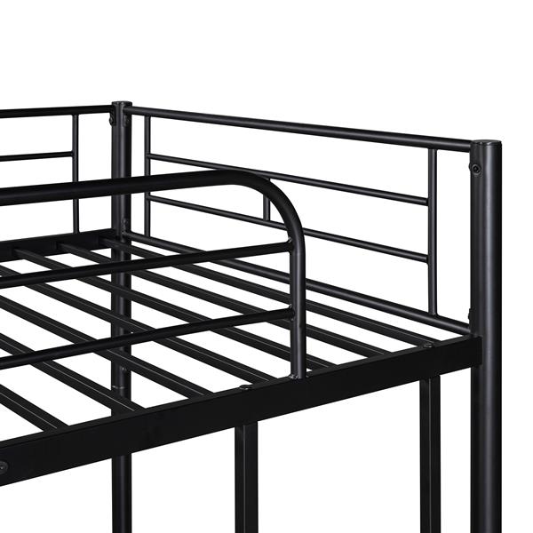 Twin-Over-Twin Metal Bunk Bed With Trundle,Can be Divided into two beds,No Box Spring needed ,Black