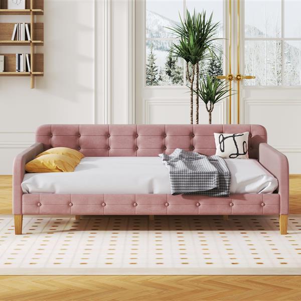 Full Size Upholstered Daybed with 4 Support Legs,Pink