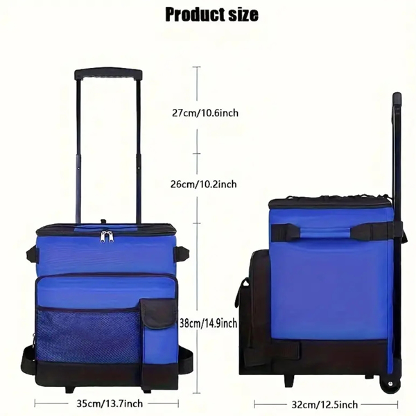 1pc Outdoor Large Capacity Cooler Bag, Insulation Bag, Folding Camping Cooler With Wheels, Insulated Large Food Storage Pack For Outdoor Travel, Fishing, Picnic, Beach, Travel, Water Container(Blue)