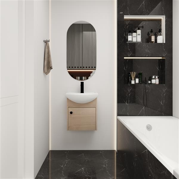 Small Size 18 Inch Bathroom Vanity With Ceramic Sink,Wall Mounting Design