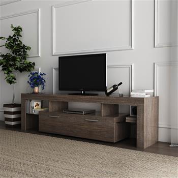 20 minutes quick assembly brown simple modern TV stand with the toughened glass shelf Floor cabinet Floor TV wall cabinet Brown + whiteTV bracket with LED Color Changing Lights for Living Room