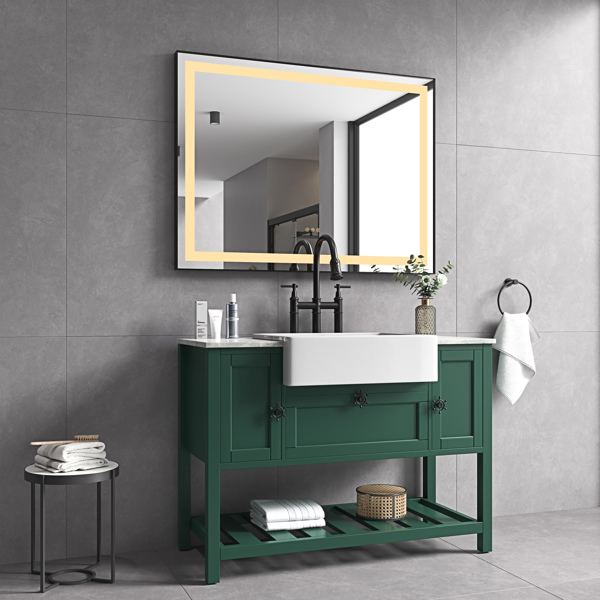 48x36 Inch LED Frontlit Bathroom Mirror with Metal Frame, Wall Mounted Vanity Mirror with Smart Touch Button, Anti-Fog, Memory Function, 3 Colors, Stepless Dimmable Makeup Mirror