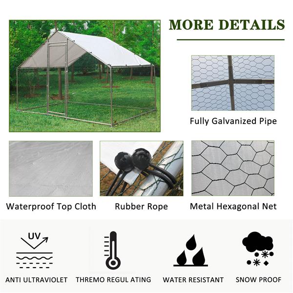 Large Metal Chicken Coop, Walk-in Chicken Run,Galvanized Wire Poultry Chicken Hen Pen Cage, Rabbits Duck Cages with Waterproof and Anti-Ultraviolet Cover for Outside(10' L x 6.6' W x 6.56' H)