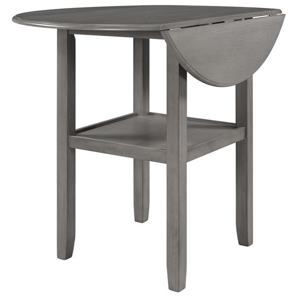 Farmhouse Round Counter Height Kitchen Dining Table with Drop Leaf  and One Shelf for Small Places, Gray