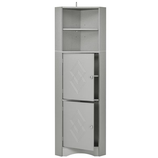 Tall Bathroom Corner Cabinet, Freestanding Storage Cabinet with Doors and Adjustable Shelves, MDF Board, Gray