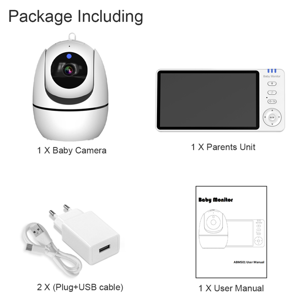 Baby Monitor 720P with Camera 5 Inch HD 3500mAh  IPS Display, VOX Mode Digital Zoom Night Vision Two-Way Talk Temperature Display