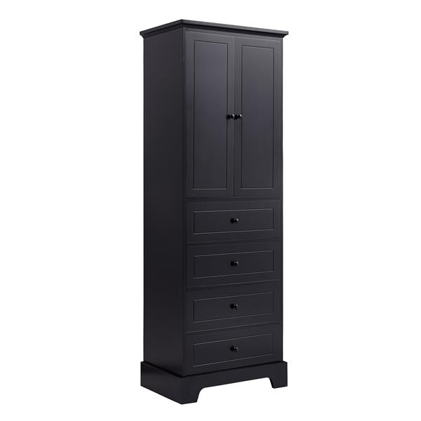 Storage Cabinet with 2 Doors and 4 Drawers for Bathroom, Office, Adjustable Shelf, MDF Board with Painted Finish, Black