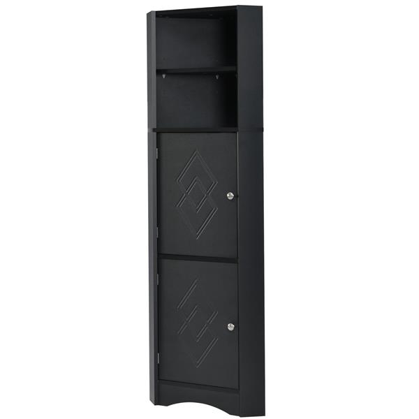 Tall Bathroom Corner Cabinet,  Storage Cabinet with Doors and Adjustable Shelves, MDF Board, Black