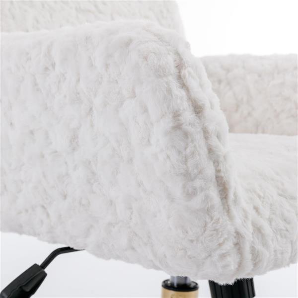 家具办公椅，人造兔毛家用办公椅，带金色金属底座，可调节办公桌椅旋转办公椅，梳妆椅（米色）-3