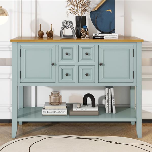 Series  Ample Storage Vintage Console Table with Four Small Drawers and Bottom Shelf for Living Rooms, Entrances and Kitchens (Lime White)