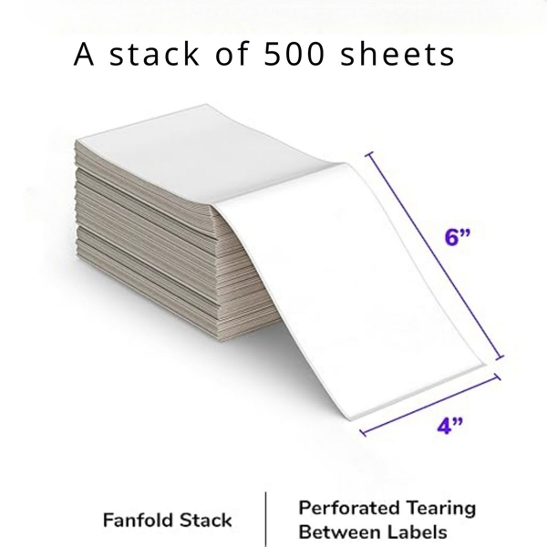 1000 self-adhesive 4 "x 6" thermal paper transport labels, thermal printer uses 500 Postage to mail labels, one stack of 500 sheets, a total of two stacks