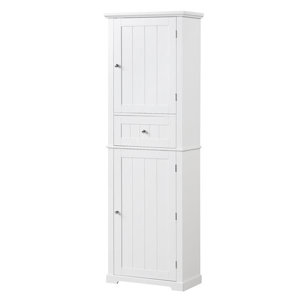 Tall Bathroom Storage Cabinet, Freestanding Storage Cabinet with Drawer and Adjustable Shelf, MDF Board with Painted Finish, White