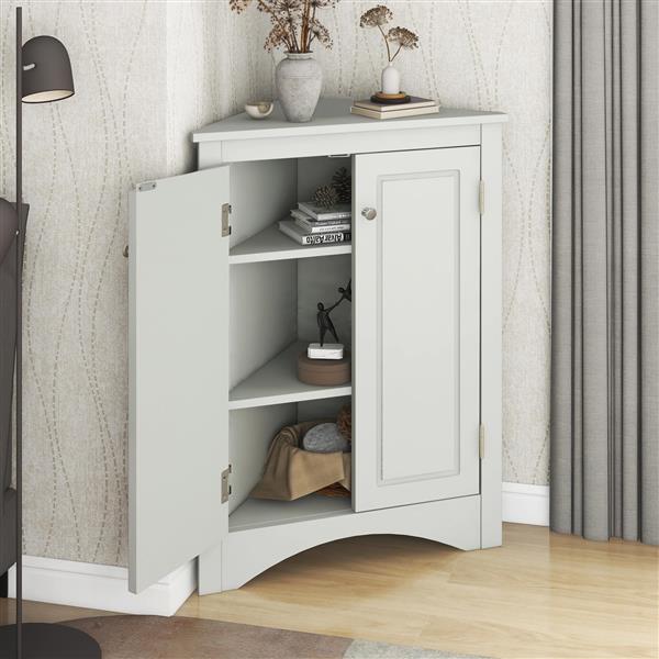 Grey Triangle Bathroom Storage Cabinet with Adjustable Shelves, Freestanding Floor Cabinet for Home Kitchen