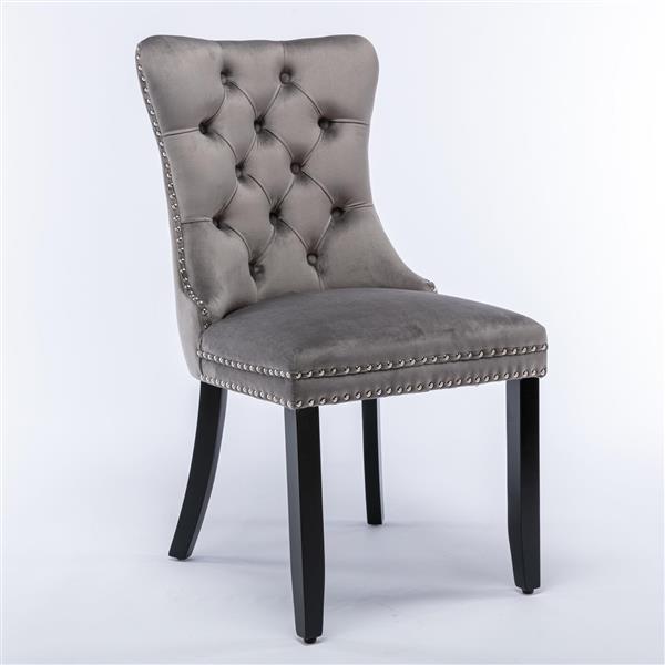 Modern, High-end Tufted Solid Wood Contemporary Velvet Upholstered Dining Chair with Wood Legs Nailhead Trim 2-Pcs Set,Gray