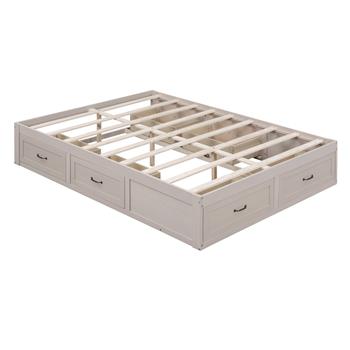 Full Size Platform Bed with 6 Storage Drawers,Antique White