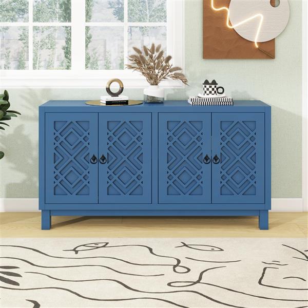 Large Storage Space Sideboard, 4 Door Buffet Cabinet with Pull Ring Handles for Living Room, Dining Room (Navy)