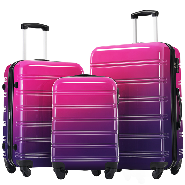 Hardshell Luggage Sets 3 Piece Gradient Color Expandable Suitcase with Spinner Wheels and TSA Lock Lightweight 20" 24" 28" Available,Pink and Yellow 