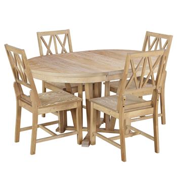 Rustic 5-Piece Extendable Dining Table Set Round Trestle Table and 4 Cross Back Dining Chairs for Kitchen, Dining Room, Natural