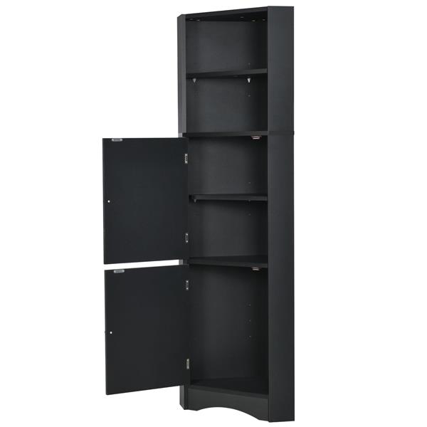 Tall Bathroom Corner Cabinet,  Storage Cabinet with Doors and Adjustable Shelves, MDF Board, Black