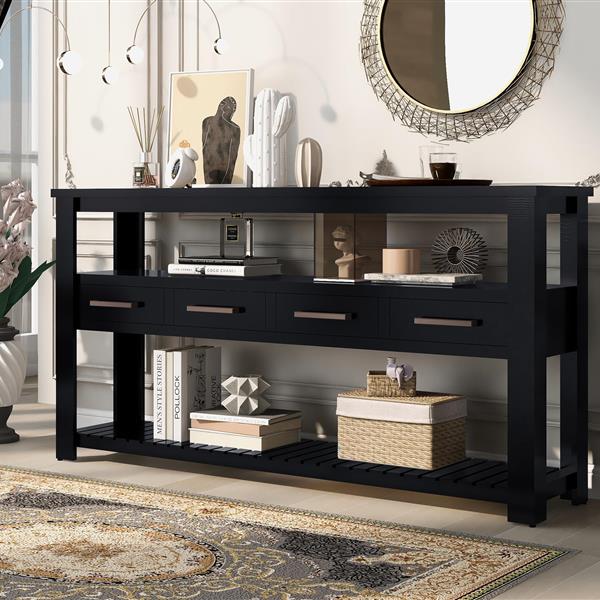 62.2'' Modern Console Table Sofa Table for Living Room with 4 Drawers and 2 Shelves