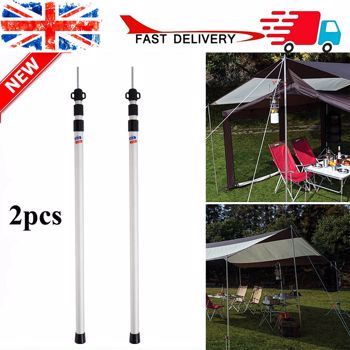 2x230cm Tarp Tent Poles Telescopic Adjustable Aluminum Awning Canopy Support Rod