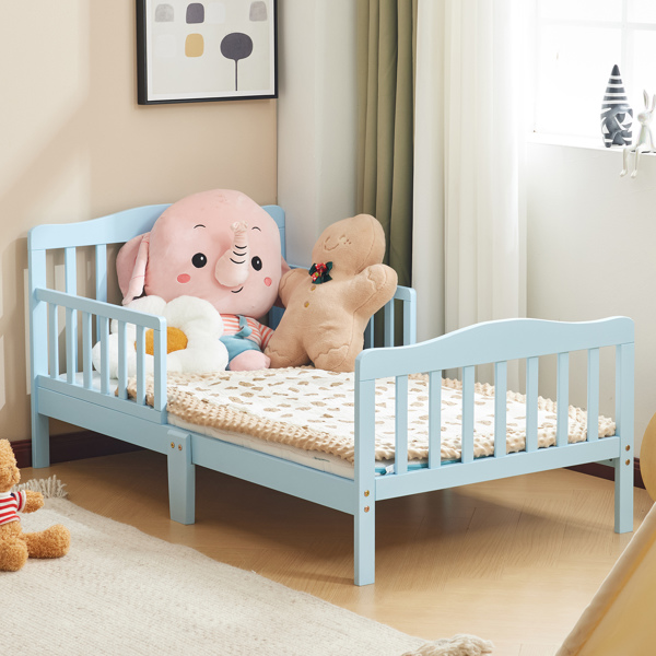 Single Vertical Board with Guardrails on Both Sides Blue 135*75*62.5cm Wooden Bed Pine Children