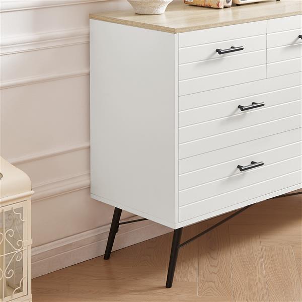 7 Drawer Dresser for Bedroom with Deep Drawers, Wood Dressers & Chest of Drawers, Modern White Long Dressers for Closet Living Room, 47.2"W x 15.7"D x 31.5"H, White & oak