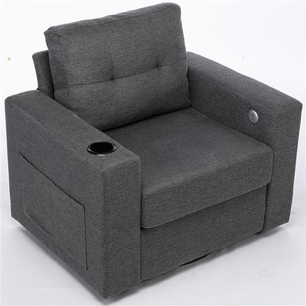 Modern Swivel Accent Sofa Chair, Ernomic Casual 90 Degree Swivel Single Sofa Seat with Drink Holder Living Room Chair ,Soft Egyptian Velvet Sofa Chair (Grey)