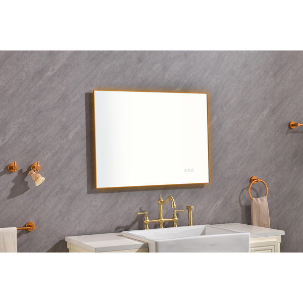 32x24 Inch LED Backlit Bathroom Mirror with Metal Frame, Wall Mounted Vanity Mirror with Smart Touch Button, Anti-Fog, Memory Function, 3 Colors, Stepless Dimmable Makeup Mirror(Horizontal/Vertical)