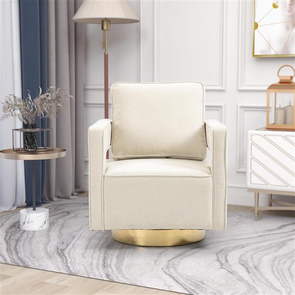 30.7"W Swivel Accent Open Back Chair Modern Comfy Sofa Chair With ld Stainless Steel Base For Nursery Bedroom Living Room Hotel Office, Club Chair Leisure Arm Chair For Lounge (Beige Chenille)