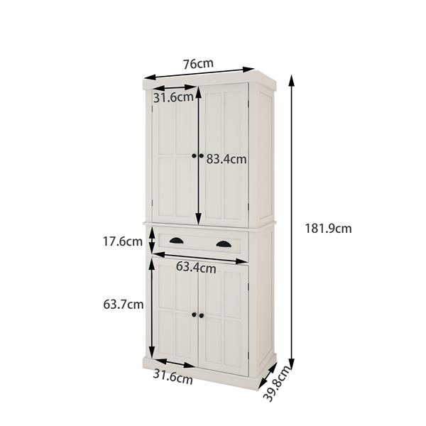 71" Kitchen Pantry Storage Cabinet , with 4 Doors, Drawer, 2 Adjustable Shelves,  Cupboard for Dining Room Living Room, Laundry-White