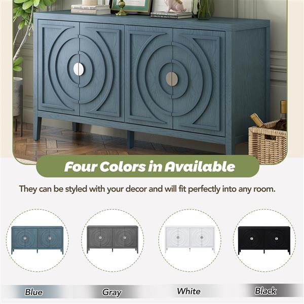 Retro Sideboard door with Circular Groove Design Round Metal Door Handle for Entrance, Dinning Room, Living Room (Antique Blue)