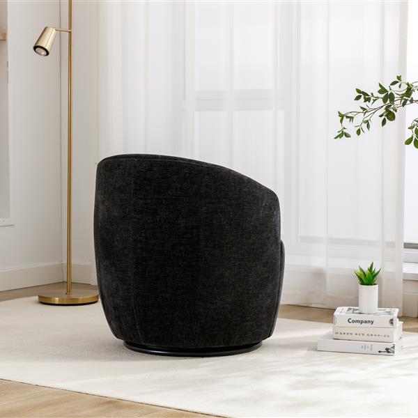 Chenille Fabric Swivel Armchair Barrel Chair With Black Powder Coating Metal Ring,Black