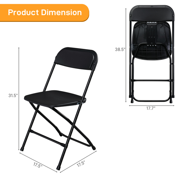 6pcs Injection Molding Classic Garden Plastic Folding Chair Black