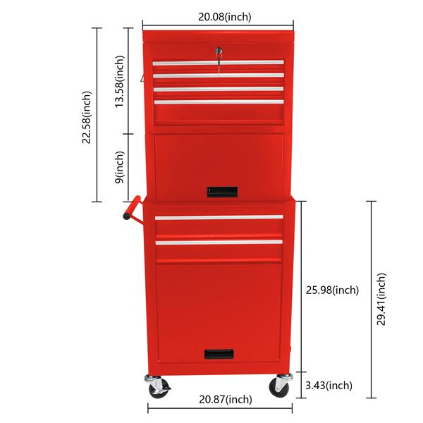 High Capacity Rolling Tool Chest with Wheels and Drawers, 6-Drawer Tool Storage Cabinet--RED