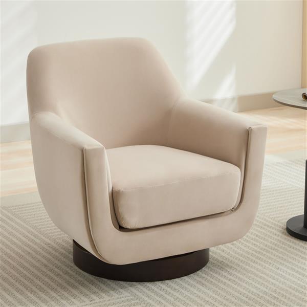 U-shaped Fully Assembled Swivel Chair Velvet Chair Armchair Round Barrel Chair for Living Room Bedroom,Beige