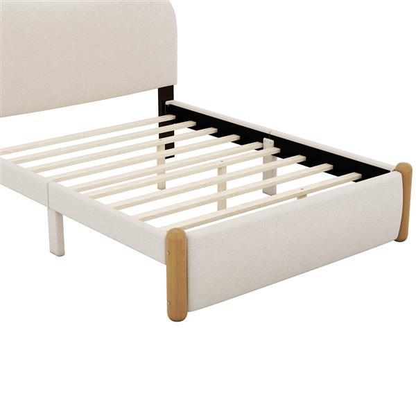 Full Size Upholstered Platform Bed with Wood Supporting Feet, Beige