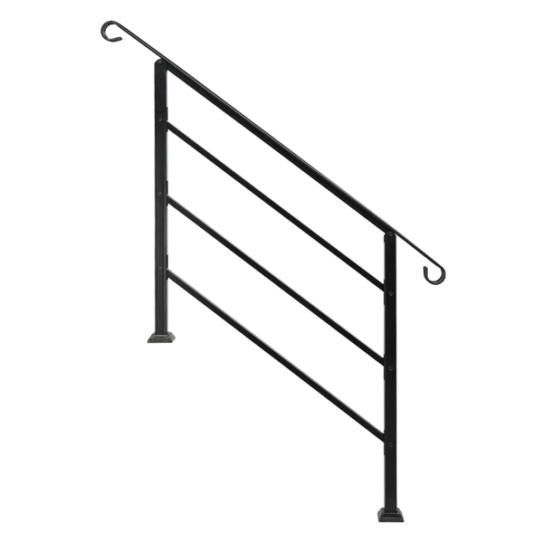 Handrails for Outdoor Steps, Wrought Iron Handrail Fits 1 to 4 Steps, Transitional Handrail with Installation Kit, Black