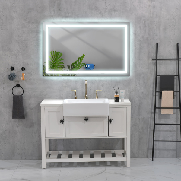 55x30 Inch LED Bathroom Mirror with Frontlit and Backlit, Wall Mounted Vanity Mirror with Smart Touch Button, Anti-Fog, Memory Function, 3 Colors, Stepless Dimmable Makeup Mirror