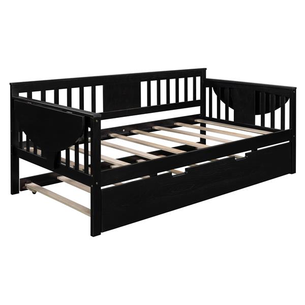 Twin Wooden Daybed with Trundle Bed  , Sofa Bed for Bedroom Living Room, Espresso